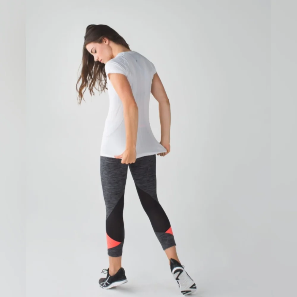 Lululemon, Women's 8, Pace Rival Crop, Black Slate - Grapefruit, Legging Running